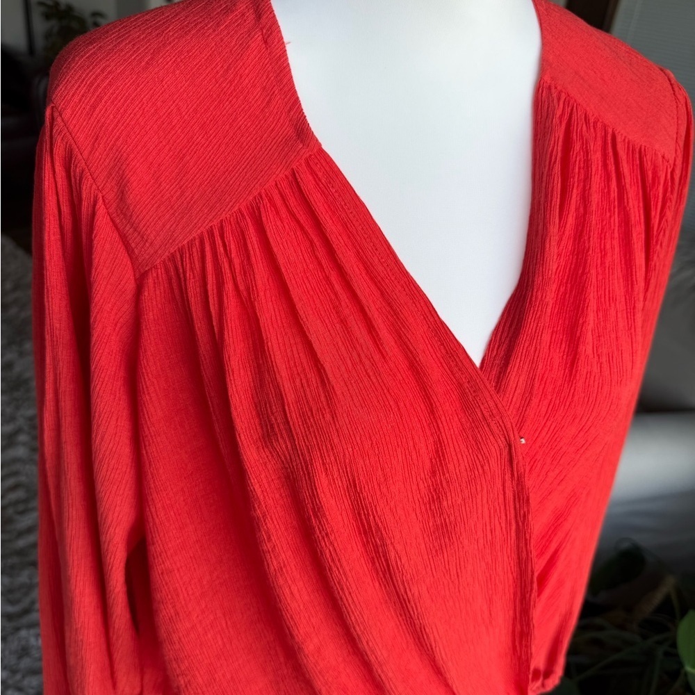 Free People XS Long Sleeve Coral Drapey Wrap Blouse - Picture 2 of 9